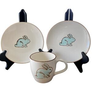 Spring Easter Bunny Rabbit Plates with Cup Set of 3 *Read Description*